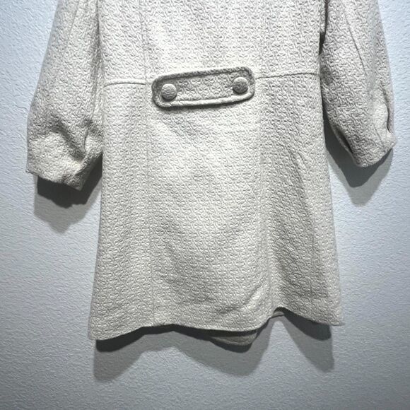 Vintage Pou Dou Dou Trench Coat Womens Large Beige Textured Printed Bow Shoulder - Picture 10 of 12